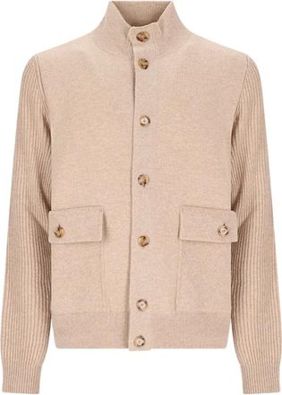 Lardini Truien & Vesten, Heren, Beige, M, Dubbelgebreide jas voor mannen