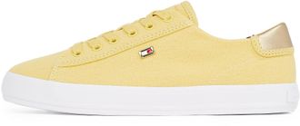 Tommy Hilfiger Womens Elegant Canvas Lace-Up Vulcanised Trainers, Yellow (Meringue), 6.5