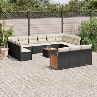 vidaXL Set De Sof&aacute;s De Jard&iacute;n Y Cojines 14 Pzas Rat&aacute;n Sint&eacute;tico Negro Vidaxl