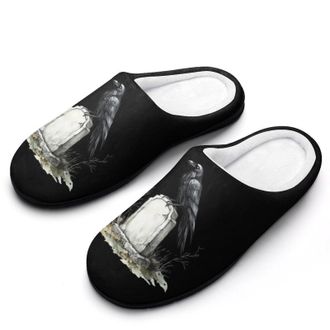 Generic Raven Standing on Tombstone Funny Mens Slippers Cotton Warm House Shoes Memory Foam Sandals Print Size 7-14