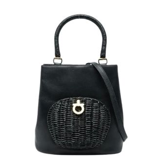 Ferragamo Pre-owned Handbags, female, Black, Size: ONE SIZE Pre-owned Leather Rattan 2way Bag
