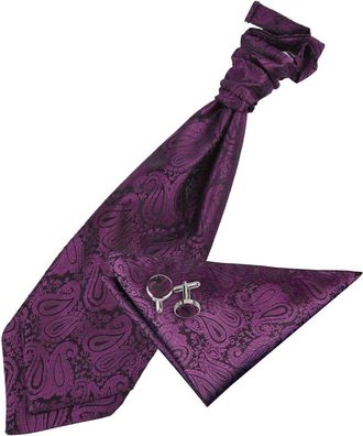 DQT Paisley Floral Wedding Cravat, Pocket Square and Cufflinks Set for Men in Purple