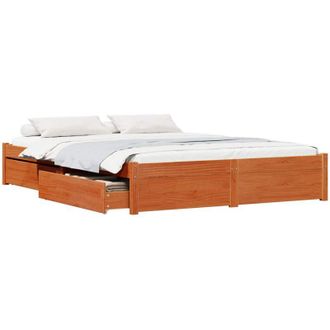 vidaXL Bed Frame with Drawer Wax Brown 120 x 200 cm Solid Pine Wood vidaXL