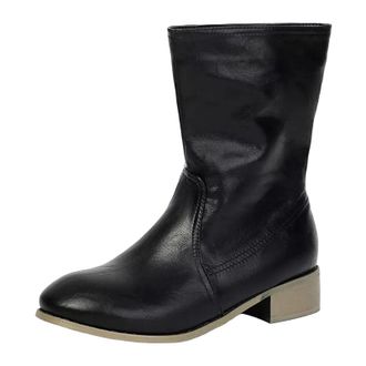 Generic Womens Vintage Style Mid Calf Boots Round Toe Med Chunky Heel With Platform Slip On Design For Casual Daily Wear