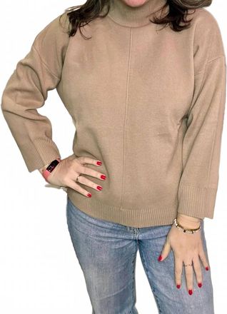Blu Pepper Solid Mock Neck Seam Front Knit Sweater In Taupe