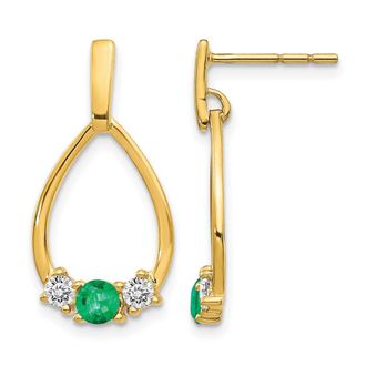 Diamond2Deal 14k Yellow Gold 1/3 Ct Lab Grown Diamond and Created Emerald Dangle Stud Earrings