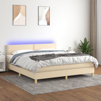 vidaXL Vidaxl - Cama Box Spring Con Colch&oacute;n Y Led Tela Crema 180x200 Cm