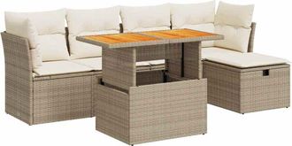 vidaXL Set Sof&aacute;s Jard&iacute;n Y Cojines 6 Pzas Rat&aacute;n Sint&eacute;tico Acacia Beige Vidaxl
