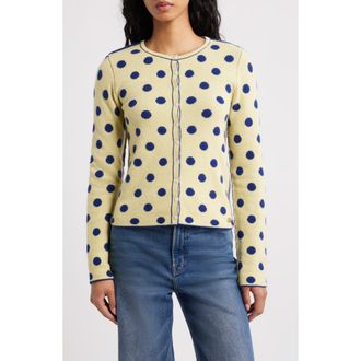 Damson Madder Tabitha Polka Dot Reversible Merino Wool Cardigan in Butter at Nordstrom, Size 12 Us