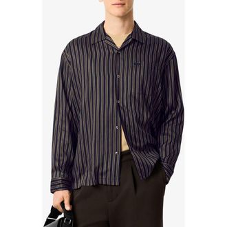 Lacoste Stripe Relaxed Fit Button-Up Shirt in Navy Blue/Green at Nordstrom, Size 44