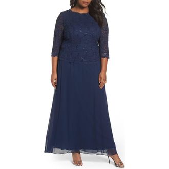 Alex Evenings Mock Two-Piece A-Line Gown in Navy at Nordstrom, Size 20W