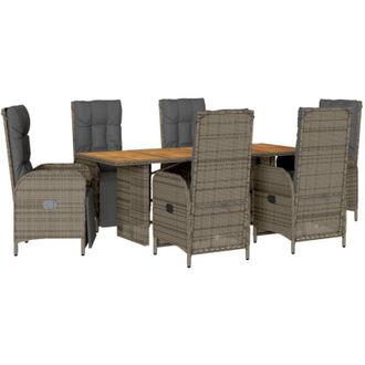 vidaXL Set Comedor Jard&iacute;n 7 Pzas Y Cojines Rat&aacute;n Sint&eacute;tico Gris Vidaxl