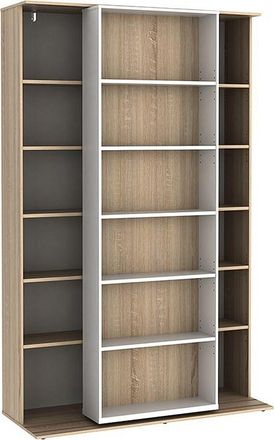 Vente-Unique Biblioteca corredero PRALI - 18 estantes - Blanco y roble