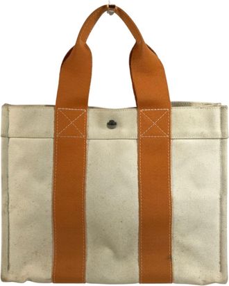 Herm&egrave;s Ivory Orange Cotton Handbag Tote Bag (Pre-Owned)