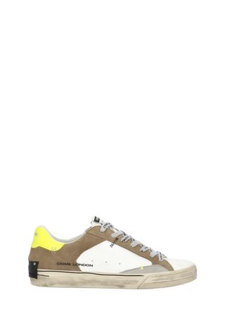 Crime London White Distressed Yellow Detail Leather Sneakers