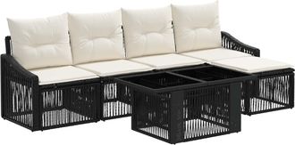 vidaXL Conjunto De Sof&aacute;s De Jard&iacute;n 6 Uds. Negro Y Blanco Crema Vidaxl