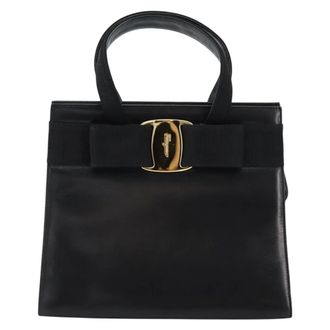 Ferragamo Convertible Vara Bow Tote Leather Black Leather Handbag (Pre-Owned)