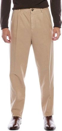Brunello Cucinelli MenS Camel Cotton Pleated Trousers, Size 34