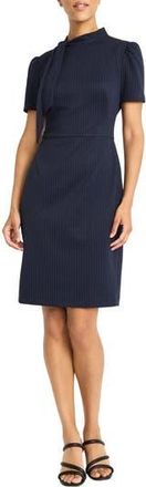 Maggy London Houndstooth Tie Neck Short Sleeve Sheath Dress in Black/Navy at Nordstrom Rack, Size 18 (Similar To 16W)