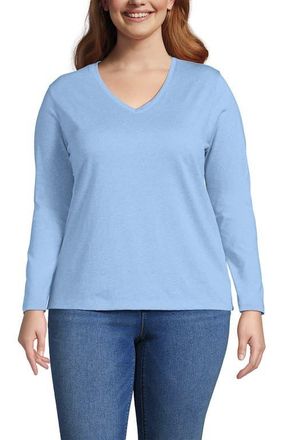 Lands End Supima Cotton Long Sleeve V-Neck T-Shirt in Soft True Blue Heather at Nordstrom, Size 3X
