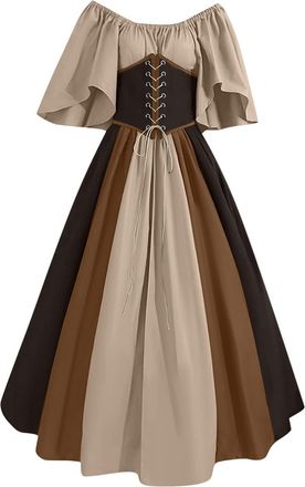 Generic Womens Medieval Corset Dresses Off Shoulder Dress Vintage Lace-up Corset Evening Gown Elegant A-Line Cocktail Dresses Plus Size Gothic Steampunk Weddi