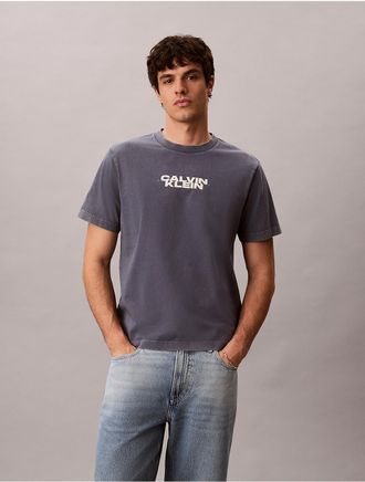 Calvin Klein Jeans Calvin Klein Mens Washed Compact Logo Graphic Classic T-Shirt - Blue - XL