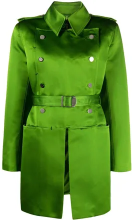 Tom Ford belted double-breasted silk coat - women - Polyester/Silk/Viscose/Calf Leather - 44 - Green