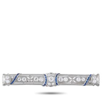 Luxury Bazaar Antique Art Deco Platinum 1.2ct Diamond and Sapphire Bar Pin MF16-080526