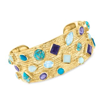 Ross-Simons Multi-Gemstone Cuff Bracelet in 18kt Gold Over Sterling
