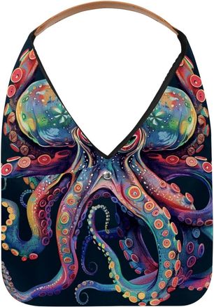 Generic Sea Octopus Colorful (4) Reusable Lightweight Grocery Bags - Foldable Into Compact Pouch, Washable & Sturdy, Multipurpose for Shopping and Travel