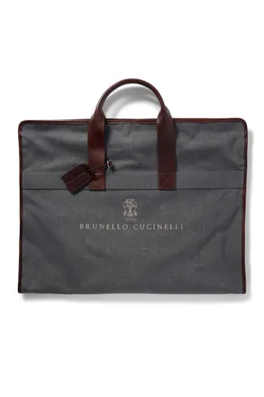 Brunello Cucinelli Leather-Trimmed Woven Suit Carrier