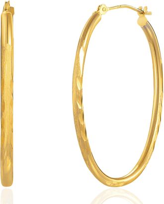 MAX + STONE 14k Yellow Gold Sectioned Diamond Cut Oval Hoop Earrings 32MM to 45MM
