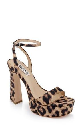 Badgley Mischka Caia Ankle Strap Platform Sandal in Natural Leopard at Nordstrom Rack, Size 6.5