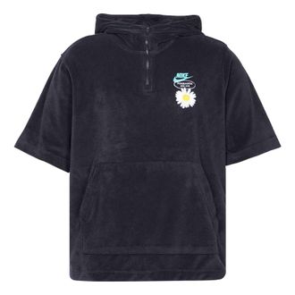 Nike Sportswear Solid Color Embroidered daisy Logo Printing hooded Sports Short Sleeve Black DM5063-010