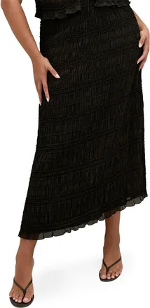 City Chic Emelia Smocked Midi Skirt in Black at Nordstrom, Size 12W
