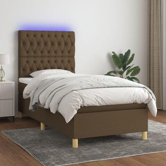 vidaXL Vidaxl - Cama Box Spring Colch&oacute;n Y Luces Led Tela Marr&oacute;n Oscuro 80x200cm