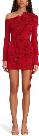 Cult Gaia Kaela Floral Appliqu&eacute; One-Shoulder Long Sleeve Sweater Minidress in Merlot at Nordstrom, Size Medium