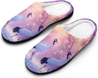 Generic Walking Japanese Cranes Mens Slippers Memory Foam Winter Warm Sandals Slip On House Shoes Size 7-14