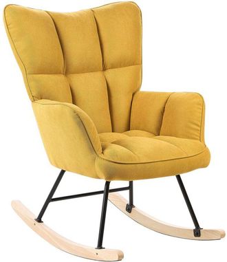 Beliani Silla Mecedora De Poli&eacute;ster Amarillo Negro Madera Clara Patas De Madera Oulu