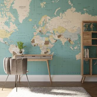 Superfresco Easy World Map Blue Print To Order 3m x 2.8m Mural
