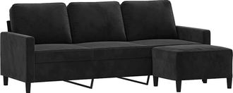 vidaXL Vidaxl - Sof&aacute; De 3 Plazas Con Taburete De Terciopelo Negro 180 Cm