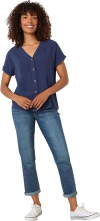 M&Co Blue Button Front Blouse - Womens