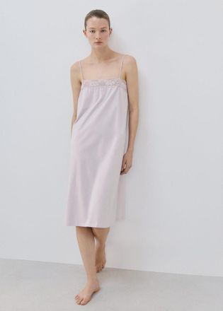 Mango Camicia da notte cotone pizzo lilla - Donna - S - MANGO