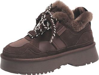 Generic Women lace up snow boots with thick soles comfortable and casual cotton shoes with thick velvet and anti slip short boots (Brown,4.5)