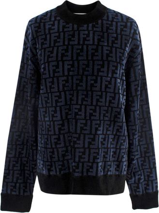 Fendi Blue Embossed Crewneck Jumper Size XXS