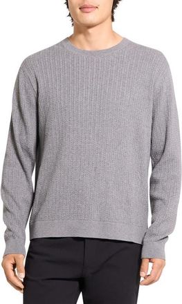 Theory Riland Cable Stitch Cotton Crewneck Sweater in Ash Melange at Nordstrom, Size Xx-Large