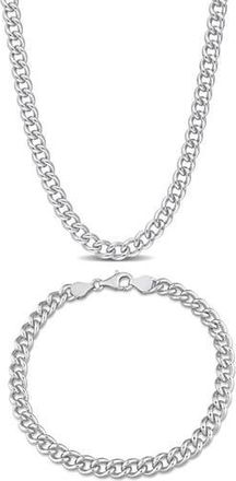 Delmar Curb Link Bracelet & Necklace Set in Silver at Nordstrom Rack