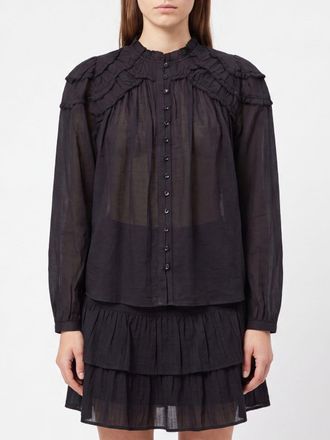 Isabel Marant Christa Chiffon Shirt with Ruffles and Balloon Sleeves