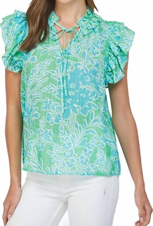 Fate Wren Flutter Sleeve Top In Green Multi