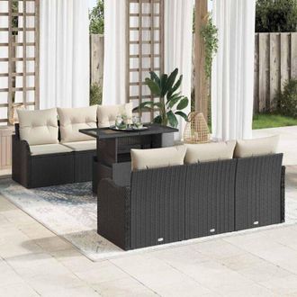 vidaXL Vidaxl - Conjunto De Sof&aacute; De Jard&iacute;n Con Coj&iacute;n 7 Pcs Negro Polirat&aacute;n